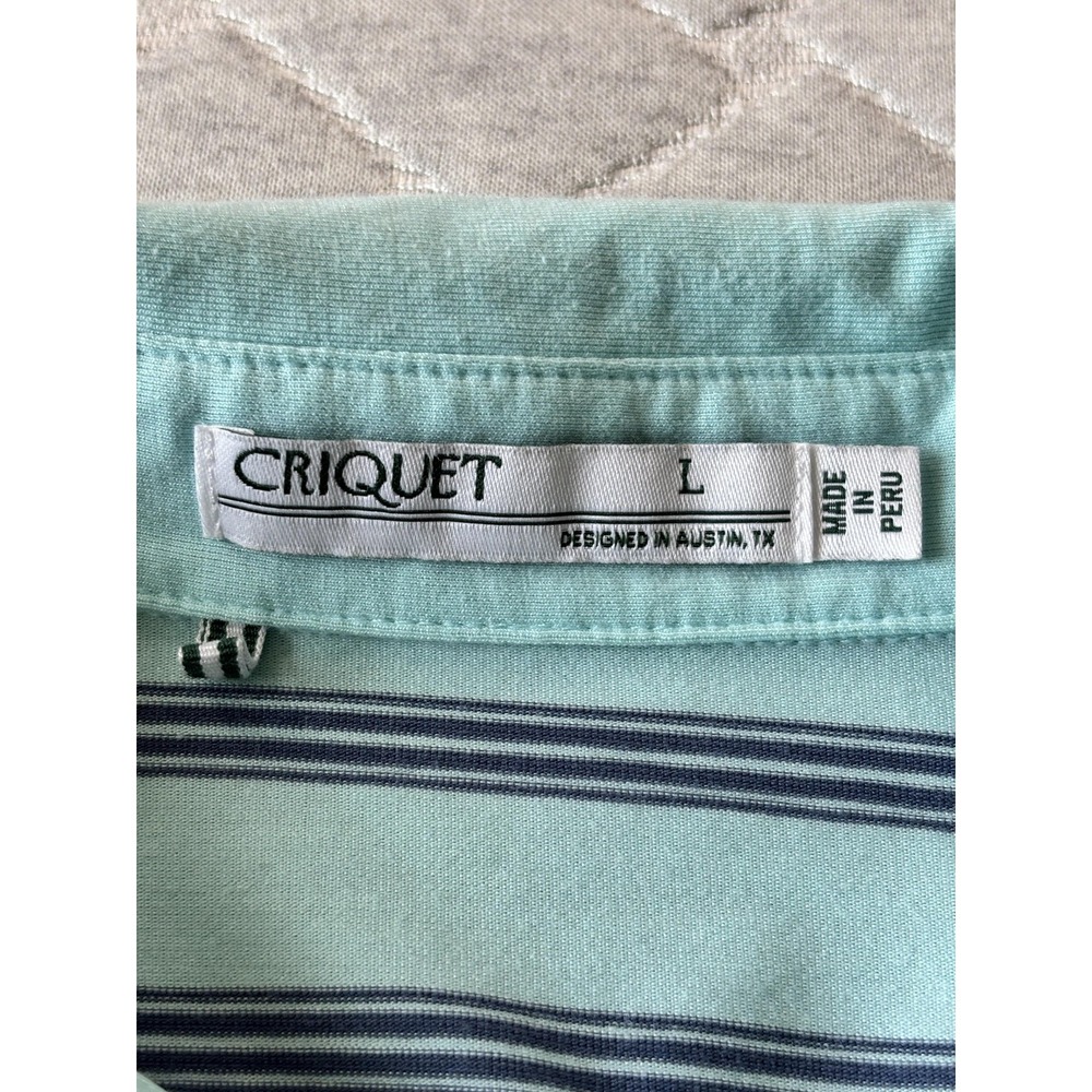 Criquet Polo Shirt Mens Large Green Stripe Performance Pima Cotton Golf Preppy - Picture 3 of 6